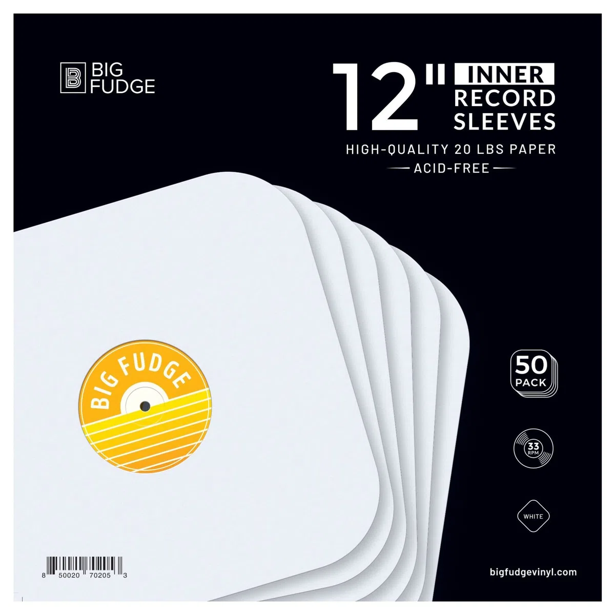 Big Fudge Pochettes intérieures pour Disques Vinyles - 30.5cm x 50 Pièces - Papier Épais et sans Acide Protection de Vinyle - Pochette Intérieure Antistatique Disque 33 Tours