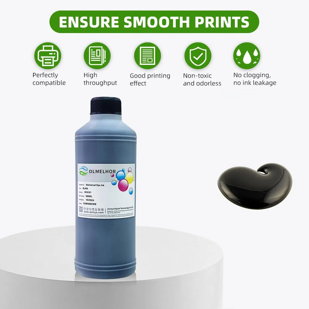 Kit d'encre universelle de 500 ml pour imprimante à jet d'encre Canon HP EPN Lexmark Brother Ricoh Cartouches d'encre rechargeables ou système de cartouches CISS - Grand flacon noir