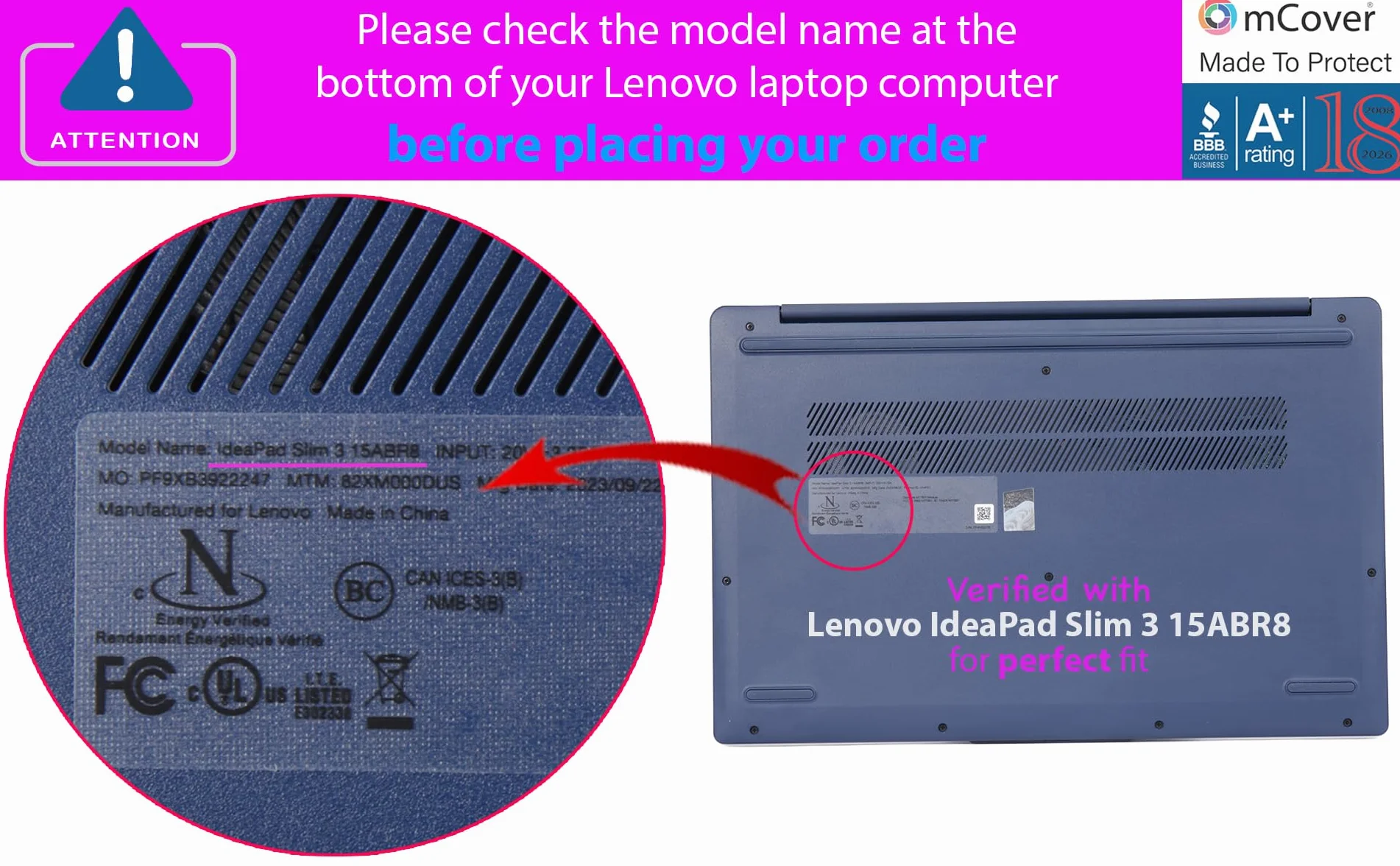 mCover Étui compatible uniquement avec Lenovo IdeaPad Slim 3 2022-2024 15" | 3i 15ABR8 / 15AMN8 / 15IAH8 / 15IAN8 / 15IRH8 / 15IRU8 (ne convient pas aux autres modèles Lenovo) - Noir