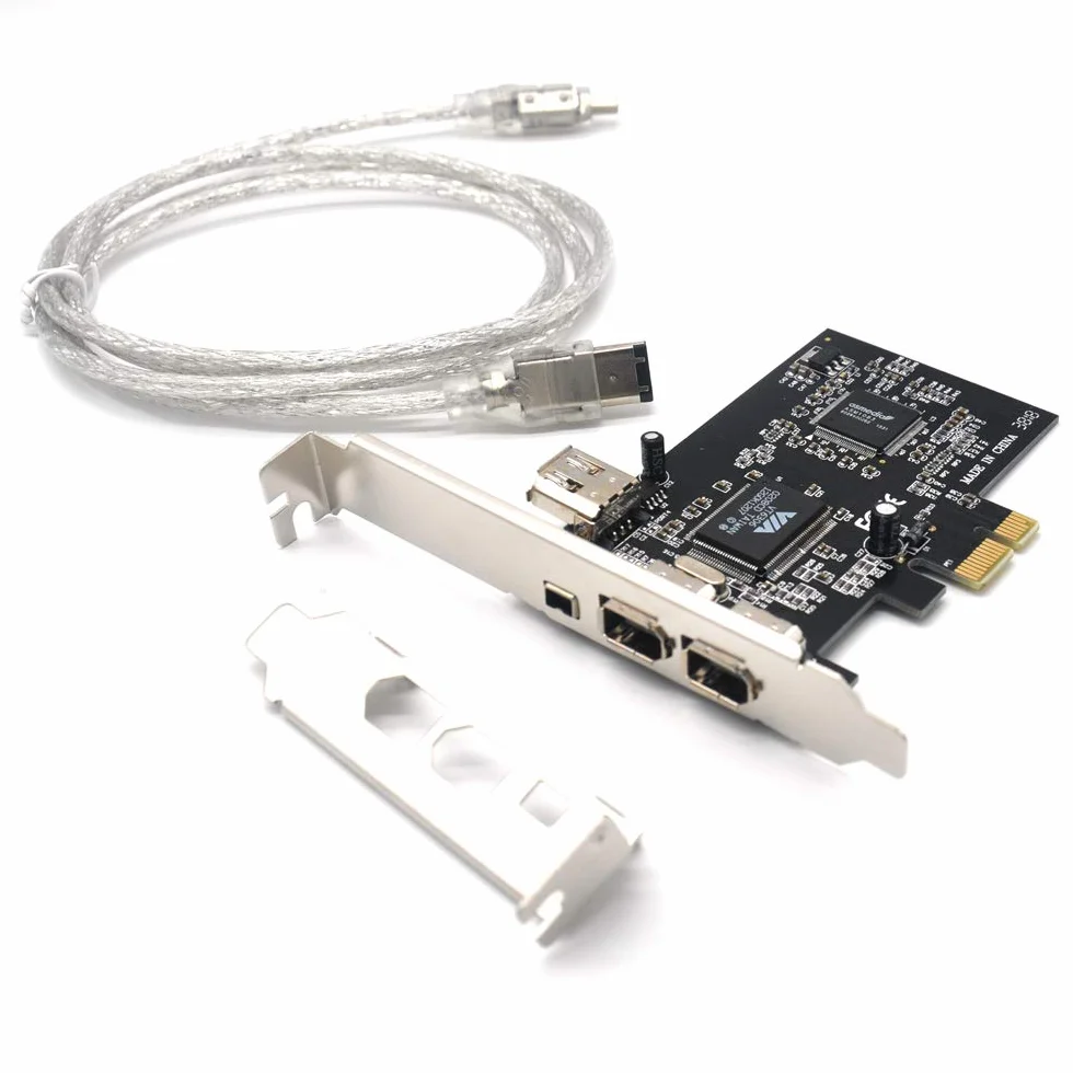Carte d'extension Firewire PCIe 3 ports 1394A PCI Express (1 x) vers contrôleur externe IEEE 1394 (2 x 6 broches + 1 x 4 broches) avec support bas profil pour PC de bureau et connecteur DV