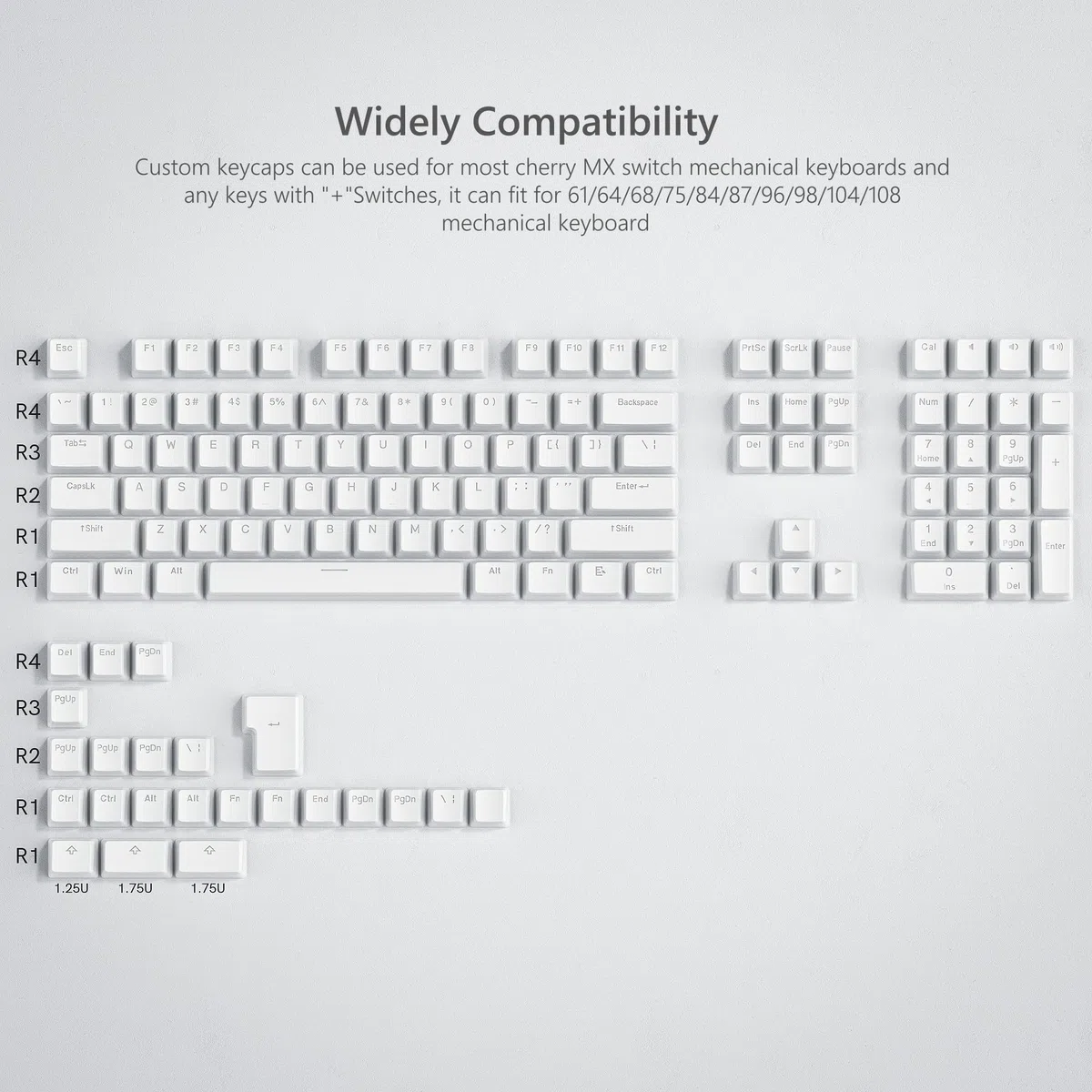Womier Pudding, Touches PBT Blanches, 100% Clavier, 130 Touches, Touches Brillantes, Touches de Clavier personnalisées, Profil OEM pour commutateurs à Tige MX 100%, 75%, 65%, 60% - Blanc