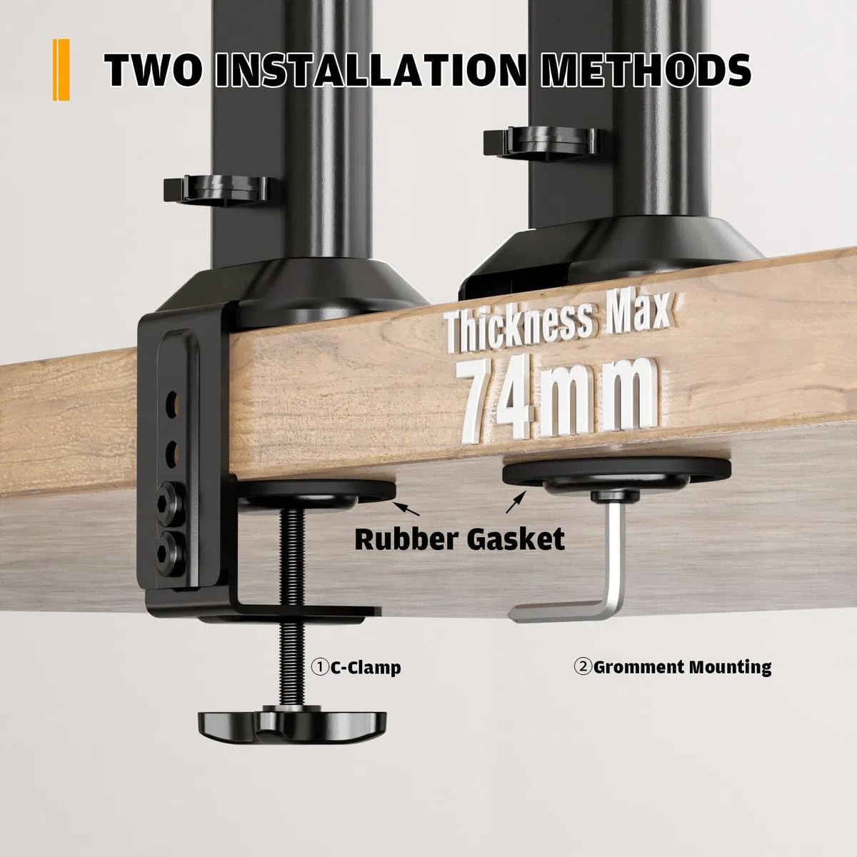 HEMUDU Bras de Support pour écran d'ordinateur Plat incurvé de 33 cm à 81,3 cm avec Pivot, Hauteur réglable, Rotation, Peut Supporter jusqu'à 35 kg, Noir