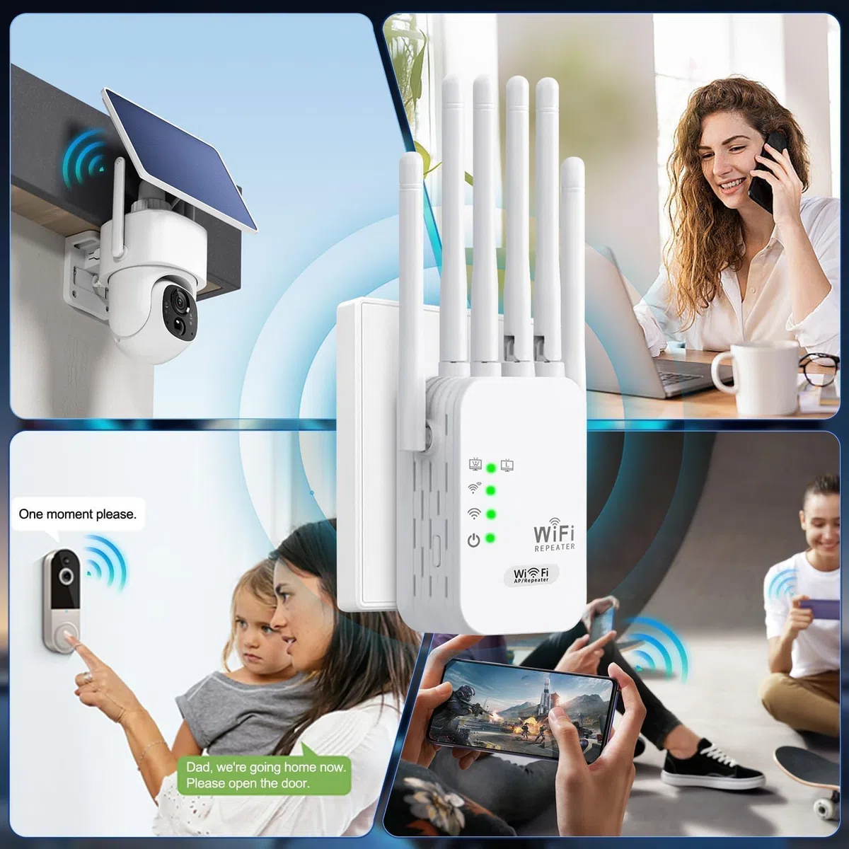 Répéteur WiFi Puissant, Amplificateur WiFi,Repeteur WiFi avec 6 Antennes Couvrant Une superficie de 10,000 m²,2 Ports LAN,pour la Maison et Le Bureau(Blanc)