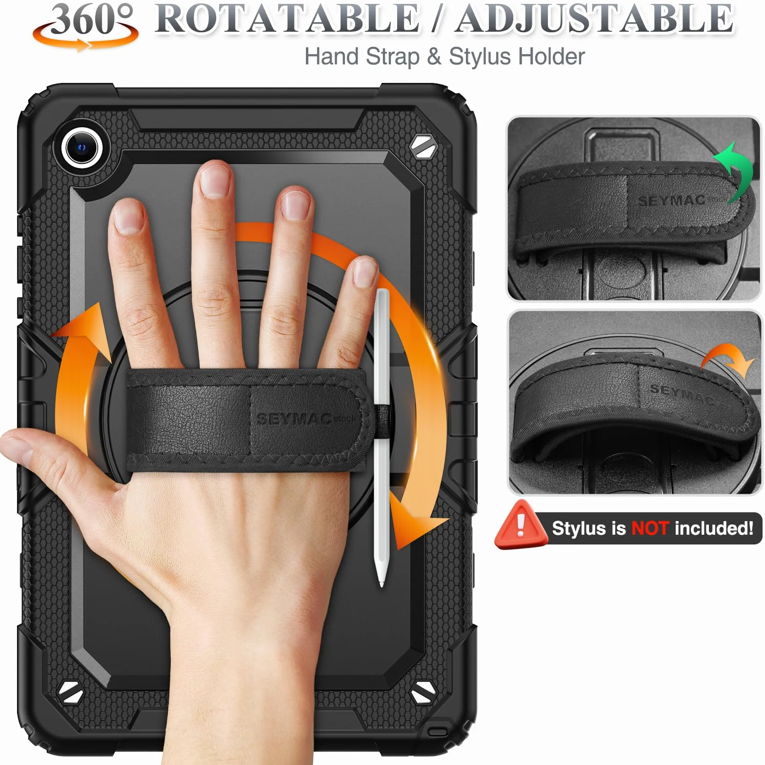 SEYMAC stock Coque pour Samsung Galaxy Tab A11+ Plus 11'' 2025/ A9+ Plus 11'' 2023, Coque Antichoc avec Protecteur D'écran Porte-Stylo [Dragonne Rotative à 360] et Support, Noir