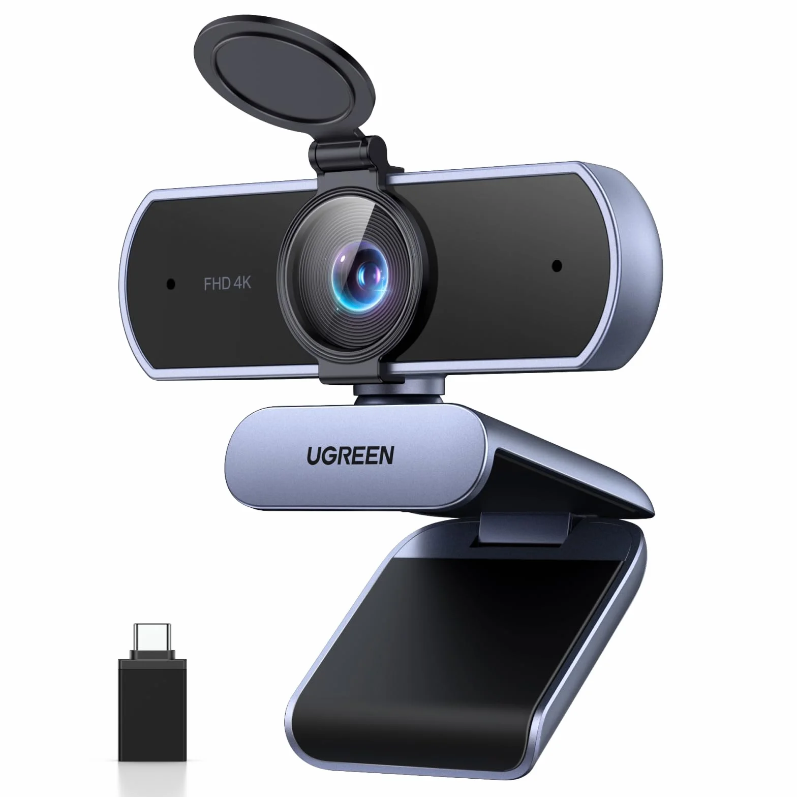UGREEN FineCam Lite 4K Webcam 30FPS Caméra USB A C PC Autofocus Deux Micro Antibruit Correction Lumière 360 Degrés Rotation Plug Play Windows MacOS Linux Streaming Youtube Skype Appel Zoom