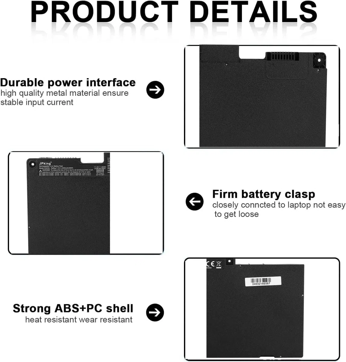 JPking CS03XL Batterie pour HP EliteBook 745 755 840 850 G3 G4 848 G3 ZBook 15u G3 G4 mt42 mt43 T7B32AA HSTNN-I33C-4 HSTNN-I33C-5 HSTNN-I41C-4 HSTNN-IB6Y HSTNN-UB6S HSTNN-IB6Y CS03046XL-PL 46WH