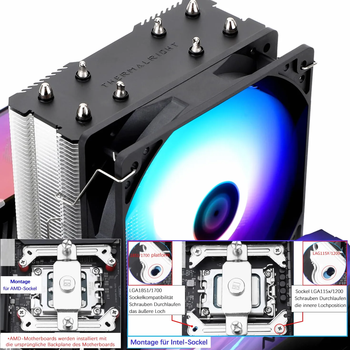 TR-Thermalright Assassin X 120R SE ARGB Refroidisseur de CPU - 4 Caloducs, Ventilateur Silencieux 120 mm, pour AMD AM4/AM5, Intel LGA1851/1700/115x/1200, Refroidisseur pour PC