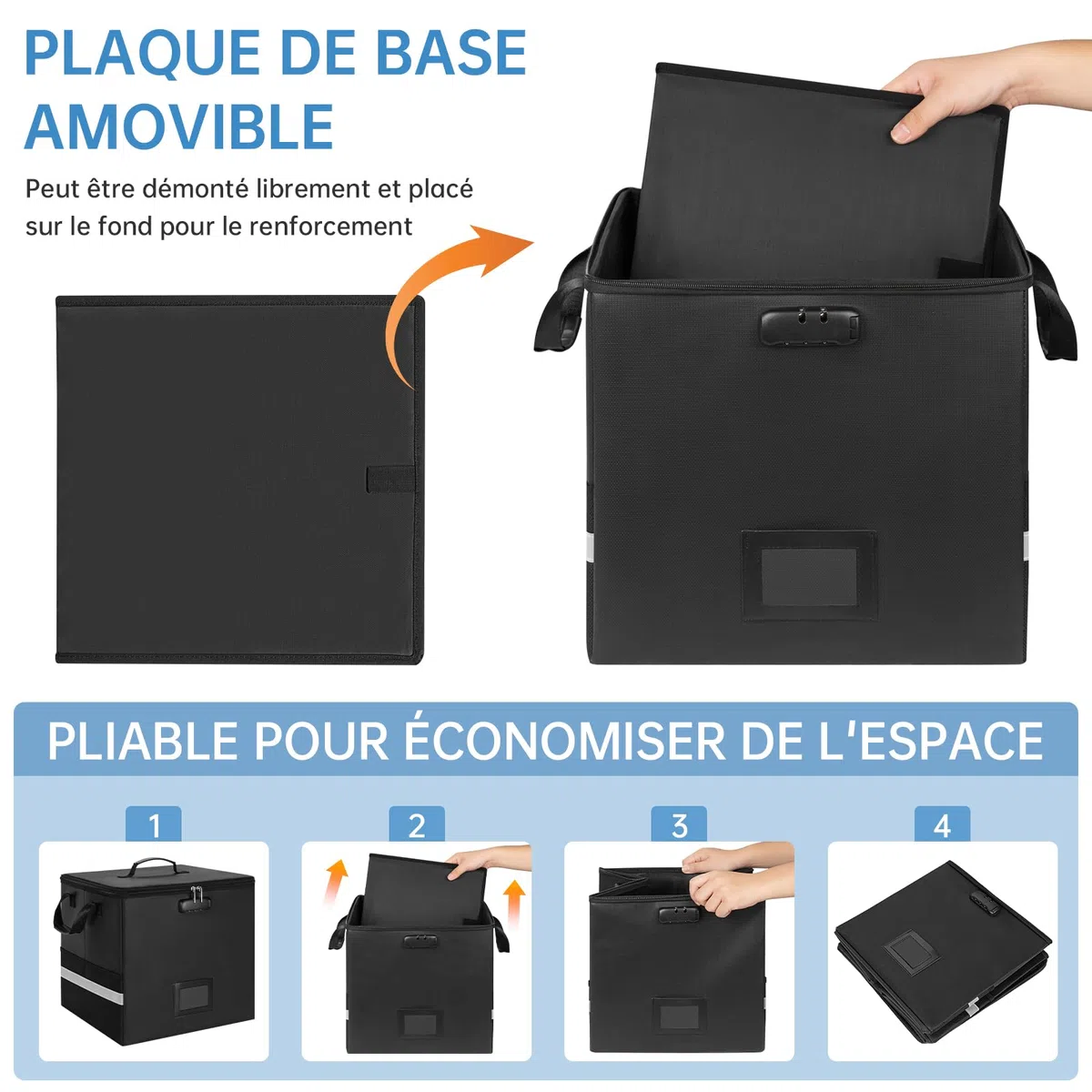 OUUTMEE Caisse à Vinyles Ignifugée avec Verrouillage, Imperméable Sac pour Disque Vinyles de 12", Compatible avec 80+ Disques LP, Caisse de Rangement Pliable pour Albums LP, Grande
