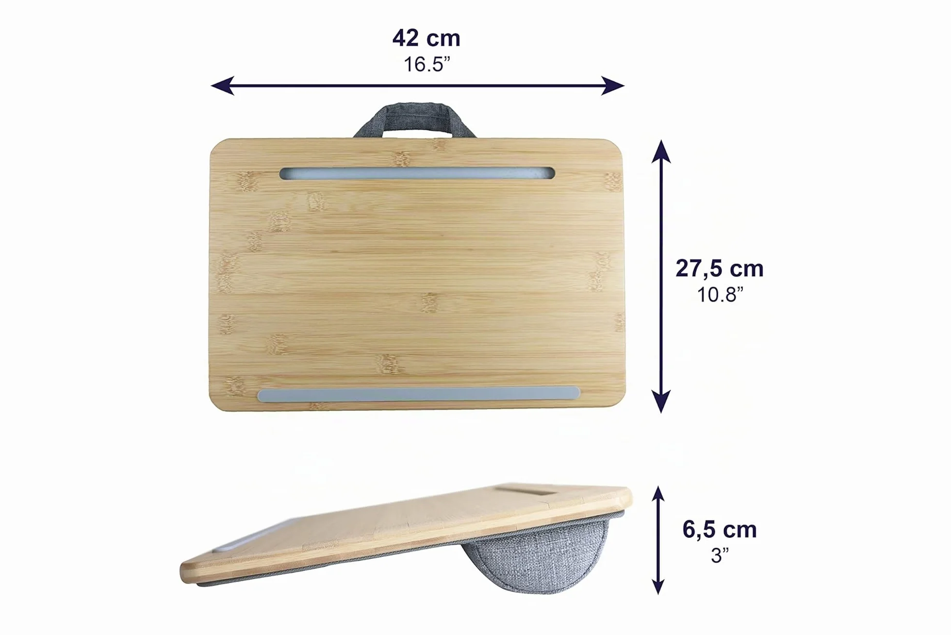 PEPE Mobility Support Ordinateur Portable Lit et Canapé (42 x 27,5 cm, Jusqu’à 17"), Plateau en Bambou avec Coussin Rembourré, Lap Desk Léger Ergonomique