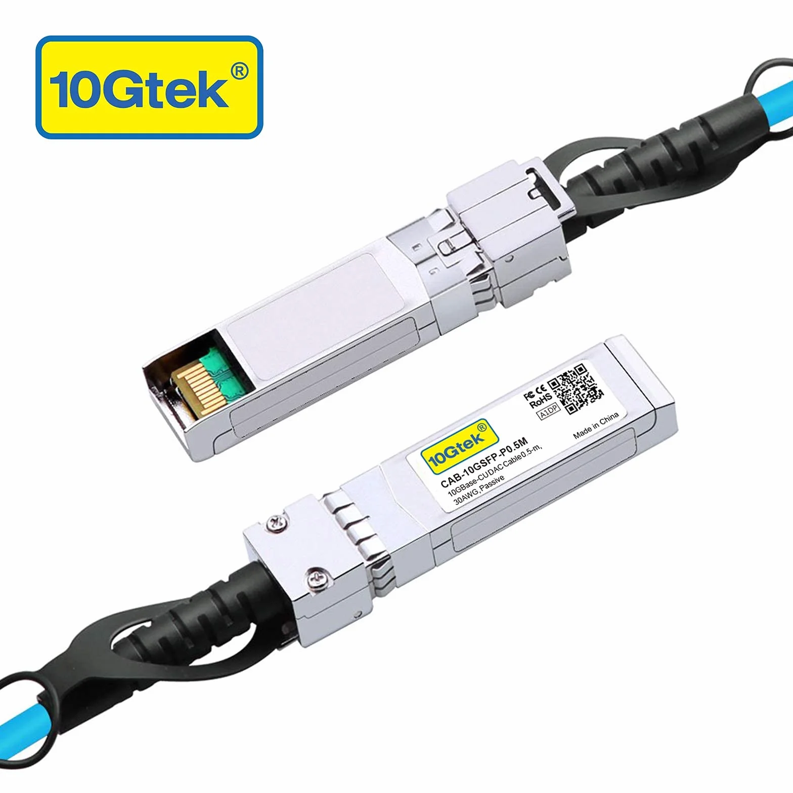 10Gtek Câble DAC 10G SFP+ - Câble Twinax SFP pour Cisco SFP-H10GB-CU2M, Ubiquiti UniFi, D-Link, Supermicro, Netgear, Mikrotik, Fortinet, ZTE Devices, 2 mètres (6,5 pieds) bleu