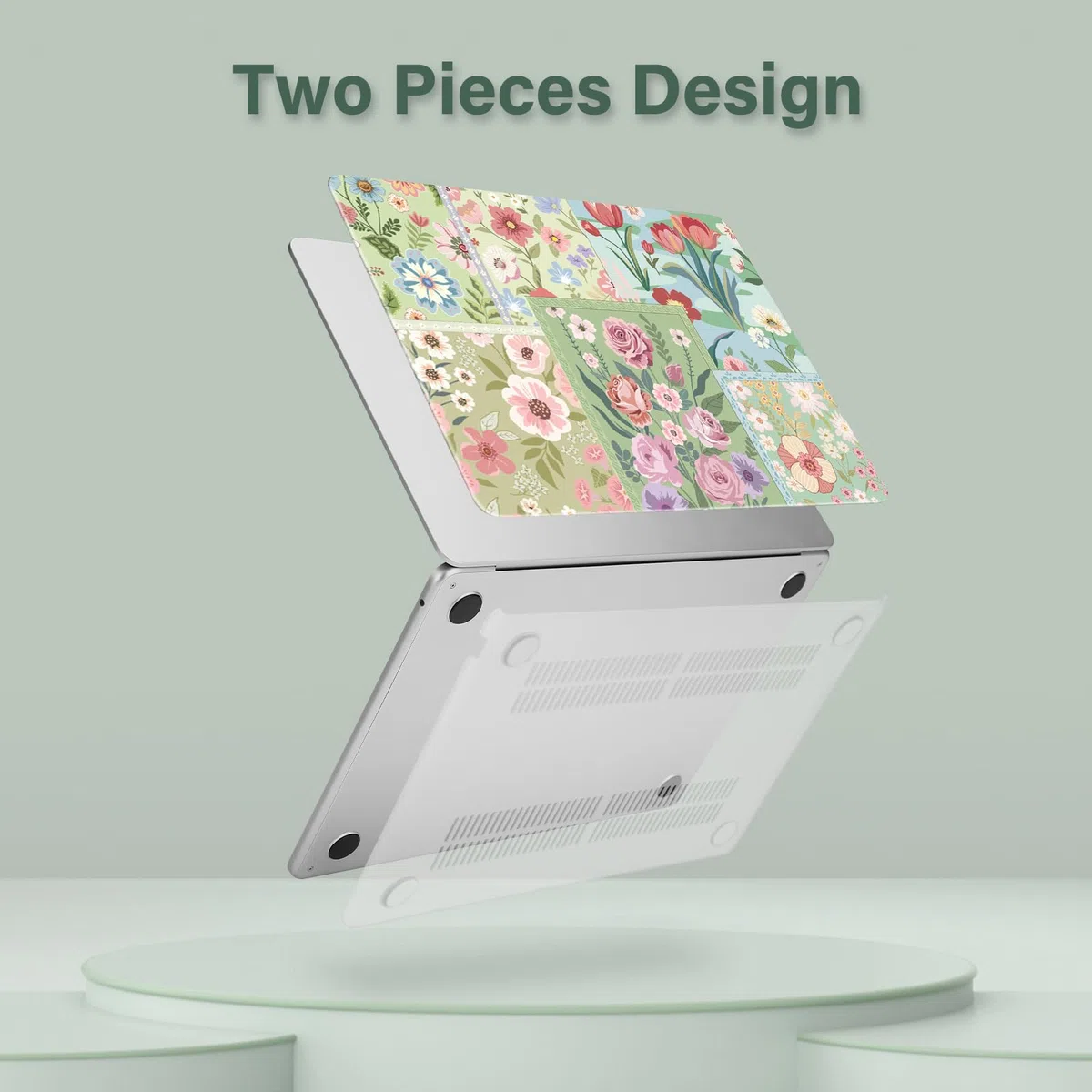 MOSISO Compatible avec MacBook Air 13 Pouces M5 M4 M3 M2 2026-2022 A3449 A3240 A3113 A2681,Fleurs Découpées Plastic Coque Rigide&Clavier Skin&Protecteur D'écran pour MacBook Air 13,6 Pouces,Vert