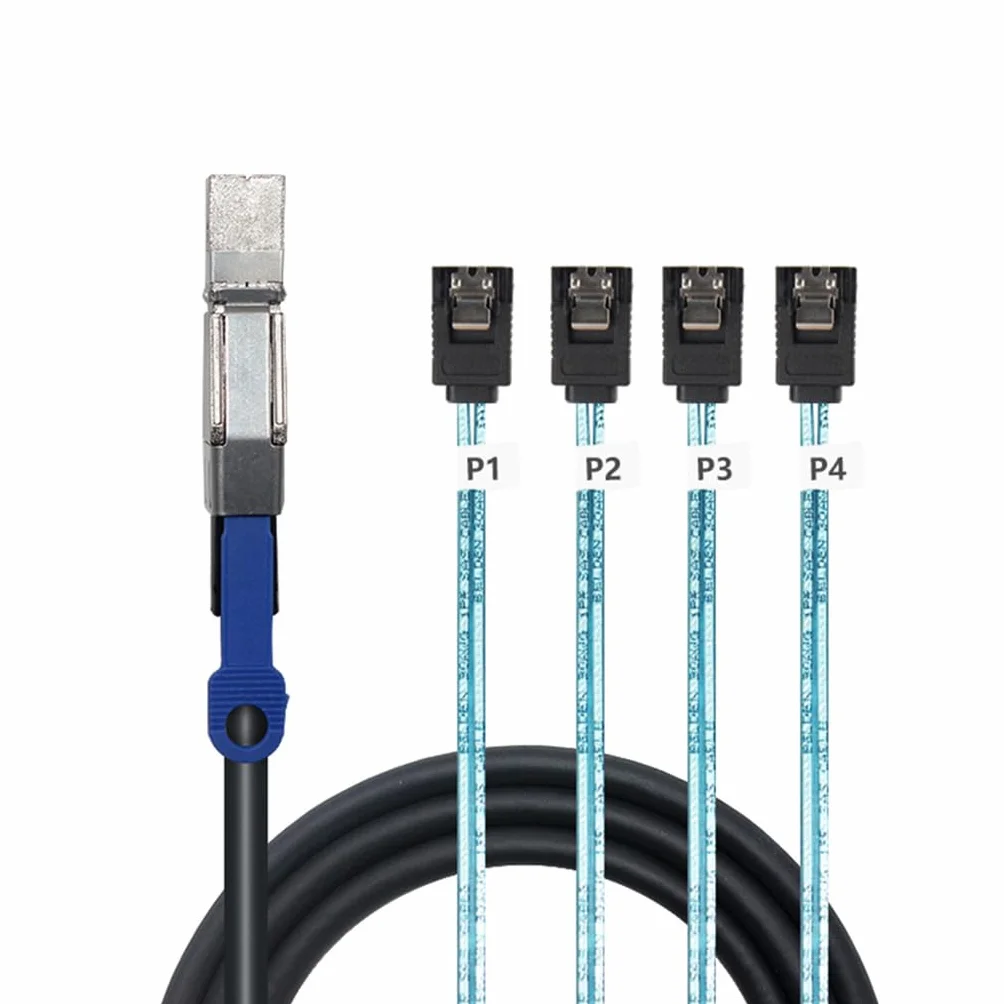 JMT Mini SAS HD SFF-8644 avec IC vers 4 x SATA 7P connecteur droit pour disque dur (SFF-8644 vers 4 x SATA, 100 cm)