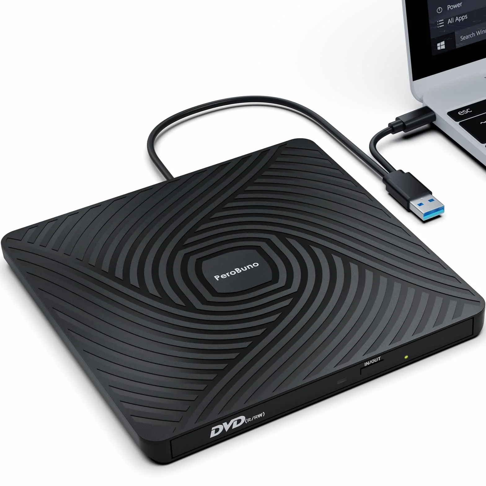 PeroBuno Lecteur CD DVD Externe pour PC, USB 3.0 et Type-C Graveur DVD Externe, Lecteur DVD ROM Externe Portable Ultra-Mince de 0,5 Pouce pour Laptop, Macbook PC Windows 11/10/8/7 Linux Mac OS