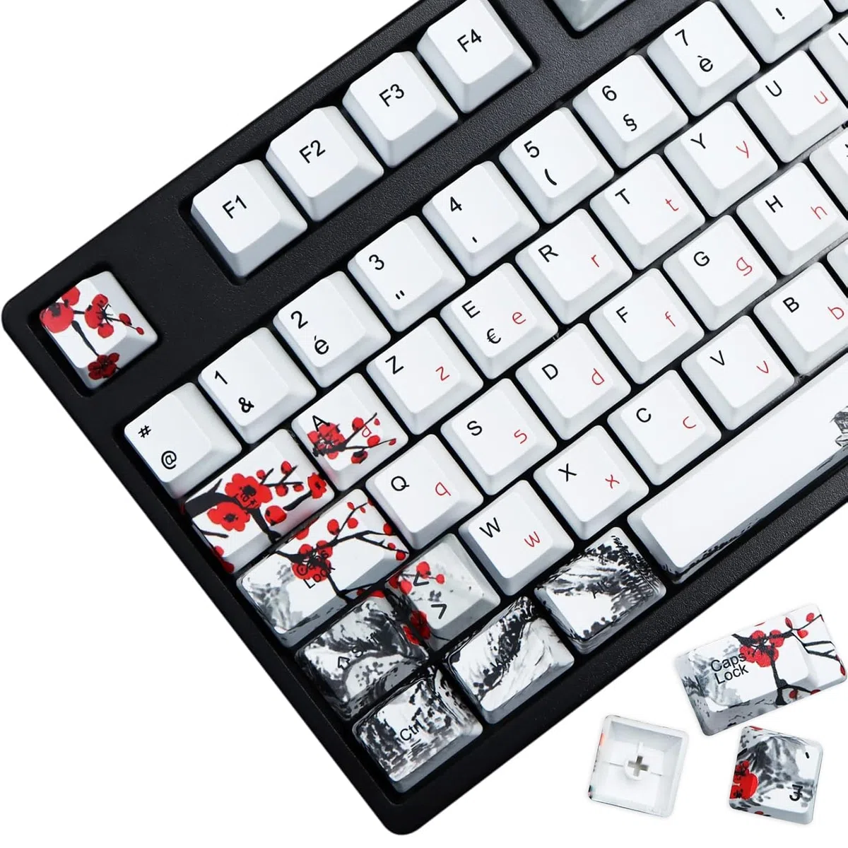 MOLGRIA Lot de capuchons de touches PBT personnalisé 62, 105, 109 pour clavier Gateron Kailh Cherry MX Switch ISO (fleur de prune), avec extracteur