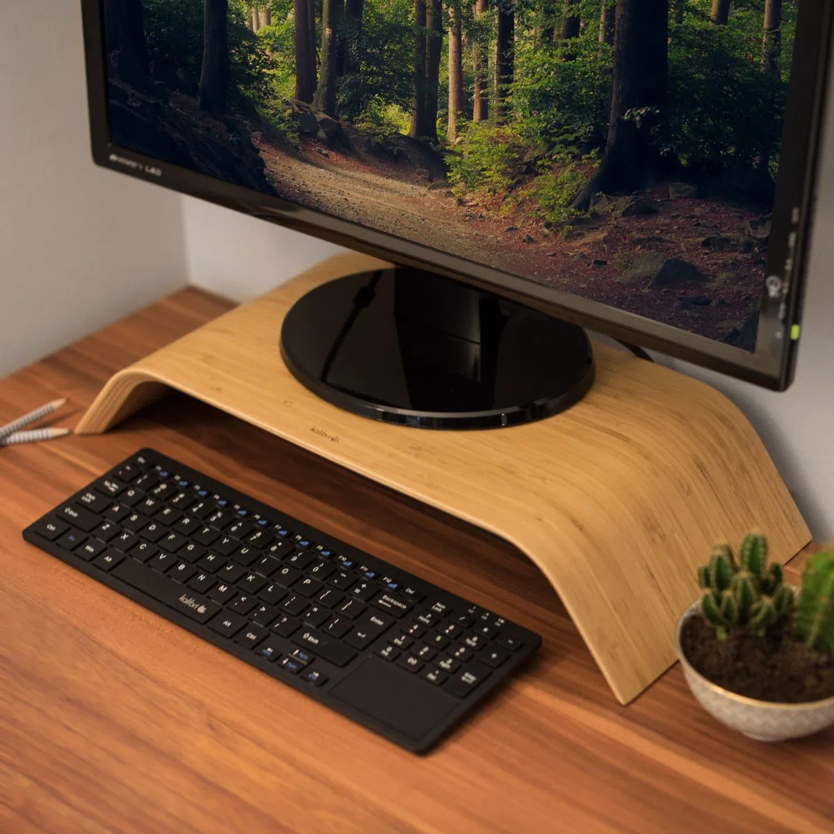 kalibri Support pour écran en Bois - Socle réhausseur en Bois de Bambou pour Ordinateur de Bureau PC TV Tablette - Banc Repose écran Moniteur