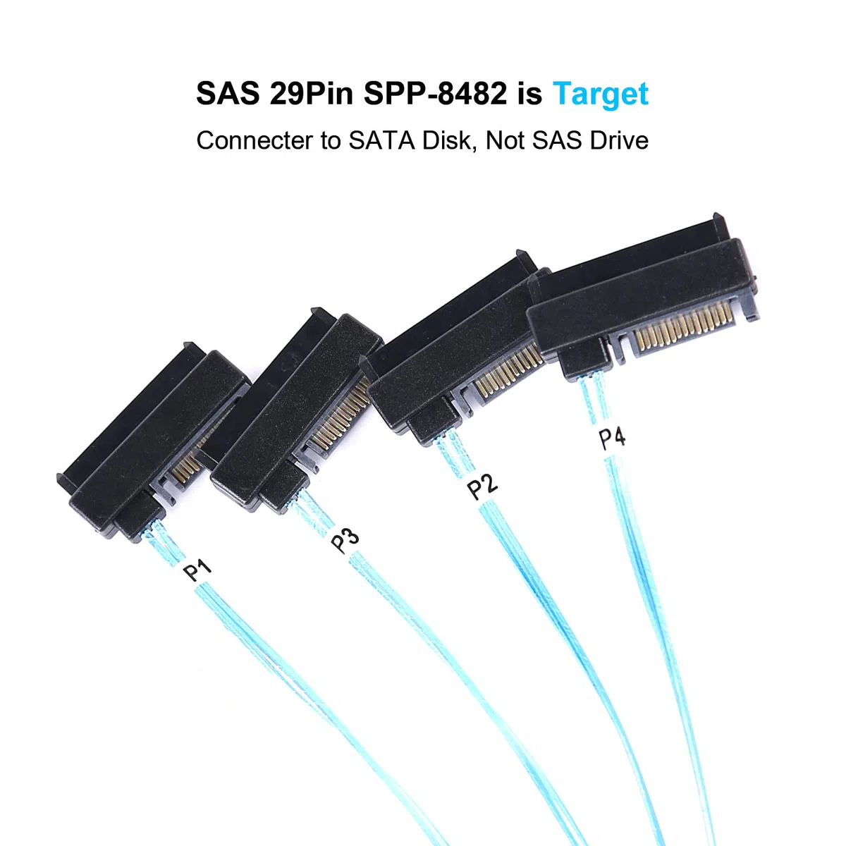 ADCAUDX Câble Mini-SAS vers SAS : 0,5 m SFF-8643 vers SAS SFF-8643 vers SFF-8482 Connecteur 4X SFF-8482 avec câble adaptateur d'alimentation SATA (1,6 FT)