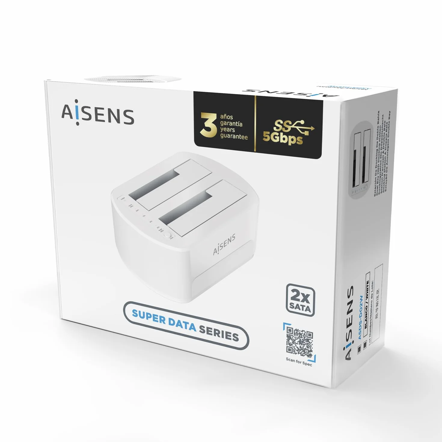 AISENS - ASDS-D02W - Station d'accueil Double Baie Asds-D02W SATA 2.5/3.5 A USB 3.0/3.1 Gen1, Clone, Blanc