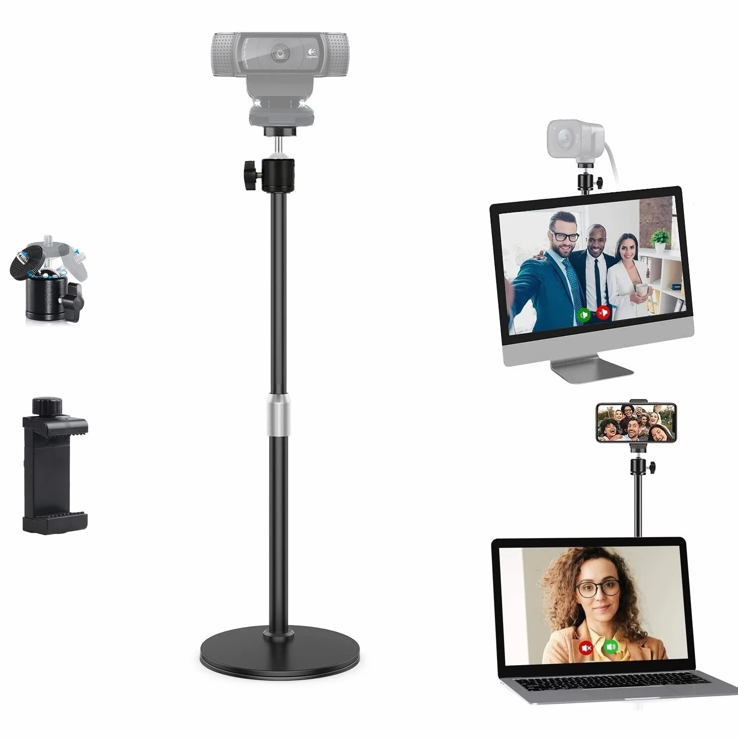 Support pour Webcam de Bureau, Support de Table Pliable pour la Logitech Brio C920 C922 C930 C925 C615 Streamcam webcams, Compatible avec Les Smartphones iPhone et Samsung