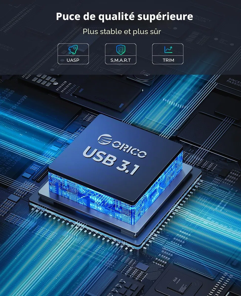 ORICO Aluminium Festplattengehäuse 2,5 Zoll USB 3.0, 5 Gbit/s Externes HDD Gehäuse für 2,5" SATA HDD SSD Maximal 6 TB mit USB Kabel, Unterstützt UASP (DD25U3)