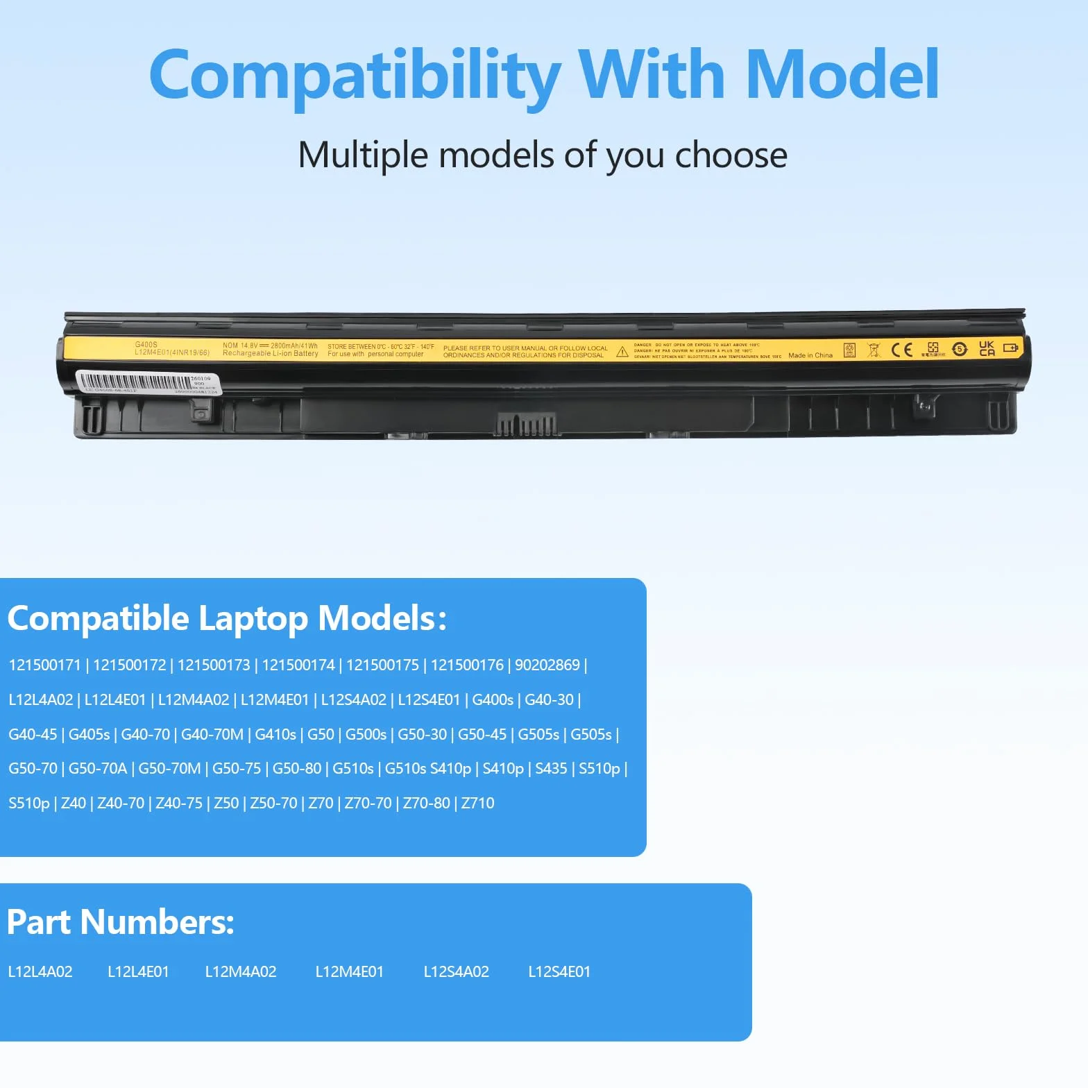 2800mAh L12S4E01 L12M4E01 Batterie pour Lenovo G50 G50-45 Z50 Z70 Z50-70 Z70-80 G50-30 G50-70 G50-80 G505S G500S Z50-75 G400S L12M4A02 L12L4A02 L12S4A02 L12L4E01
