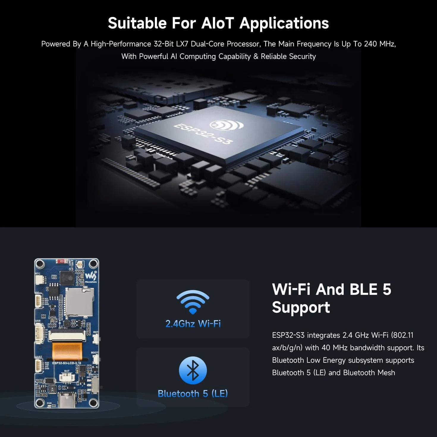 Waveshare ESP32-S3 3.16inch Display Development Board, 320x820 Pixels, 262K Color, 32-bit LX7 Dual-Core Processor, Up to 240MHz Frequency, WiFi & BT 5, Accelerometer and Gyroscope Sensor