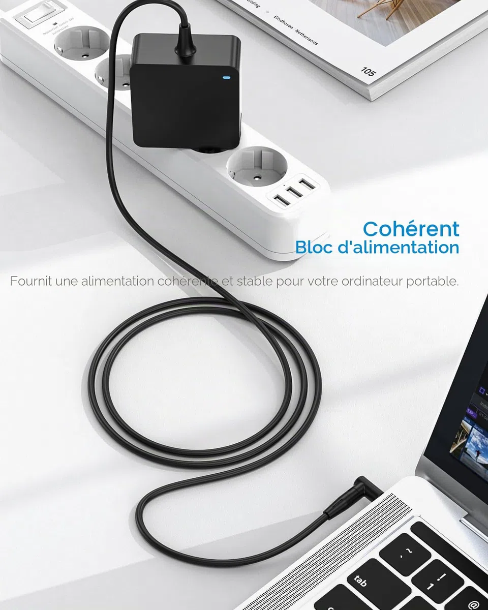 Superer Chargeur Compatible avec ASUS Ordinateur Portable, pour Vivobook, Zenbook, Expertbook, Chromebook Séries - Voyant de Marche, Câble d'alimentation Long, Connecteur Rond, 65 W/45 W/33 W