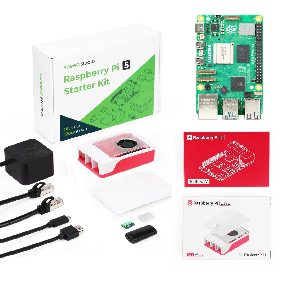Raspberry Pi 5 Kit de démarrage 16 Go de RAM, Carte Micro SD 128 Go pré-chargée avec système d'exploitation Raspberry Pi 64 Bits