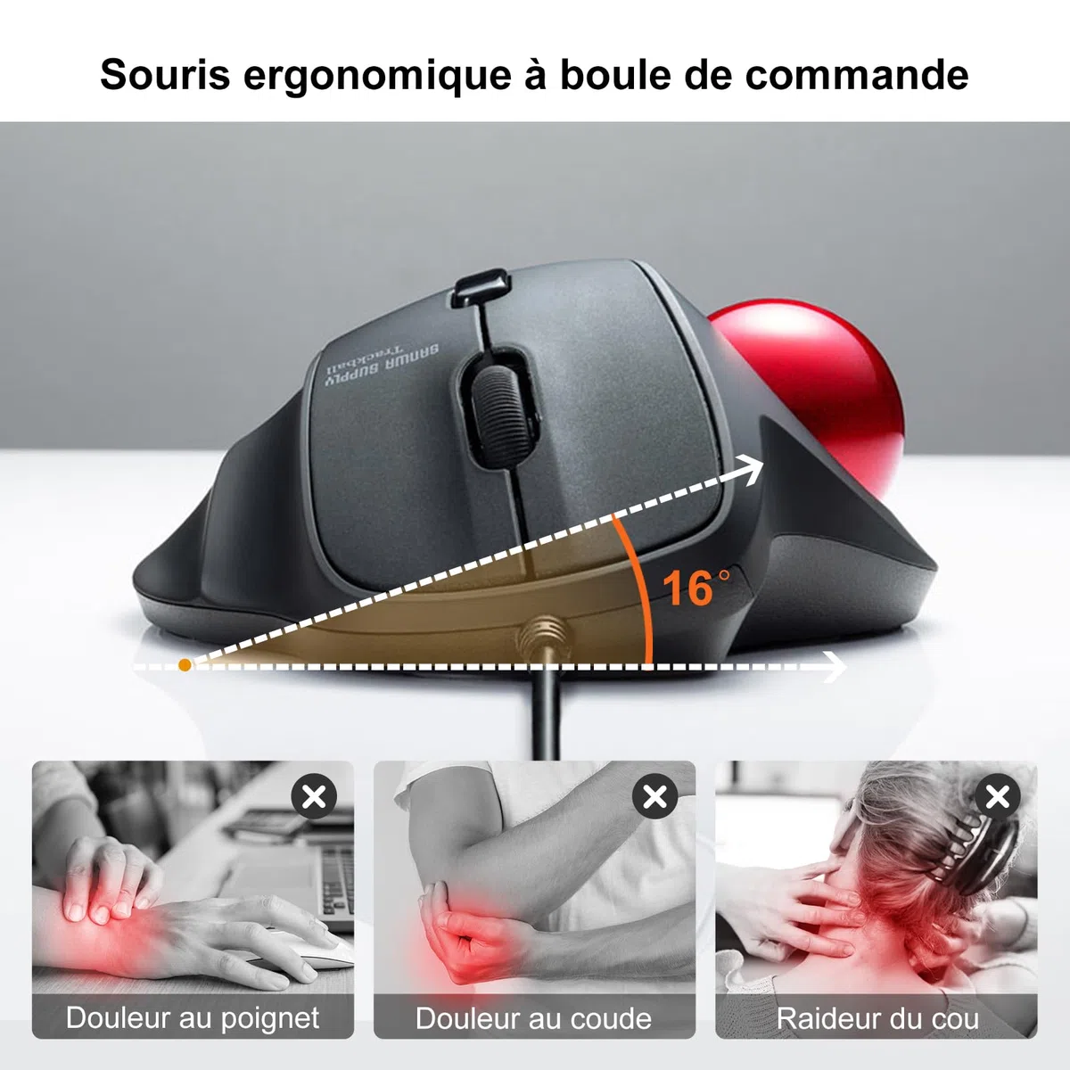 SANWA Souris Trackball Filaire, Ergonomique Souris avec Câble USB, Clic Silencieux, 600-1600 DPI, Interface Type A et Type C, Contrôle Pouce, Compatible avec Mac, Laptop, Ordinateur, Windows, Noir