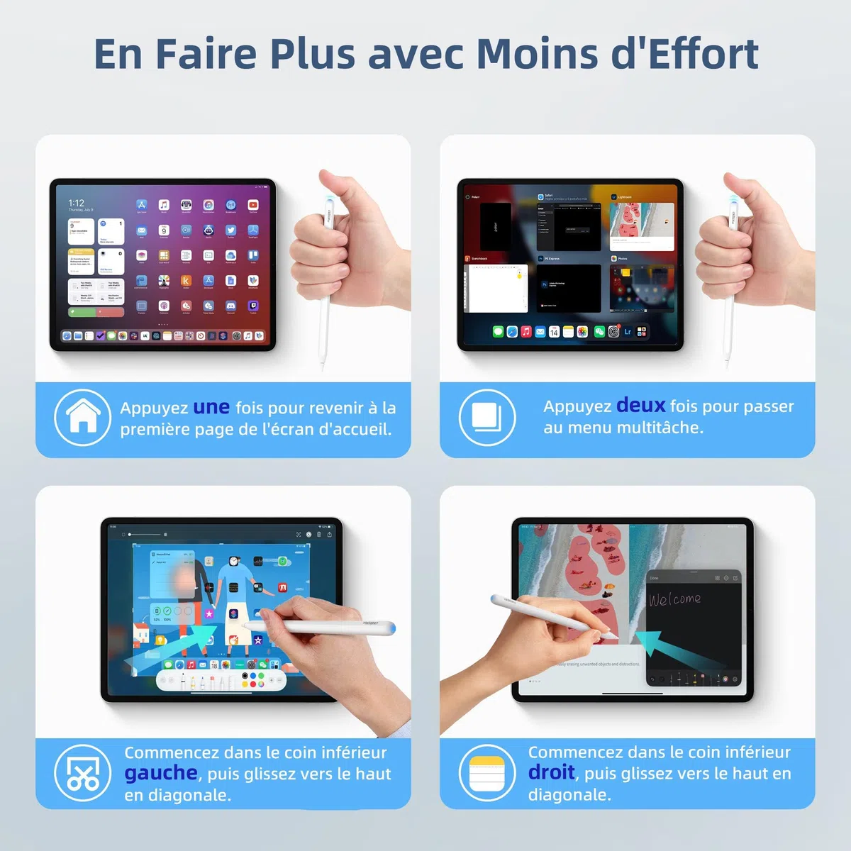 Metapen A14 Stylet pour iPad, Charge magnétique sans Fil & raccourcis Bluetooth,Compatible avec iPad Pro 11″ (1re–4e gén.) 12,9″ (3e–6e gén.), iPad Air 4e gén., iPad Mini 6