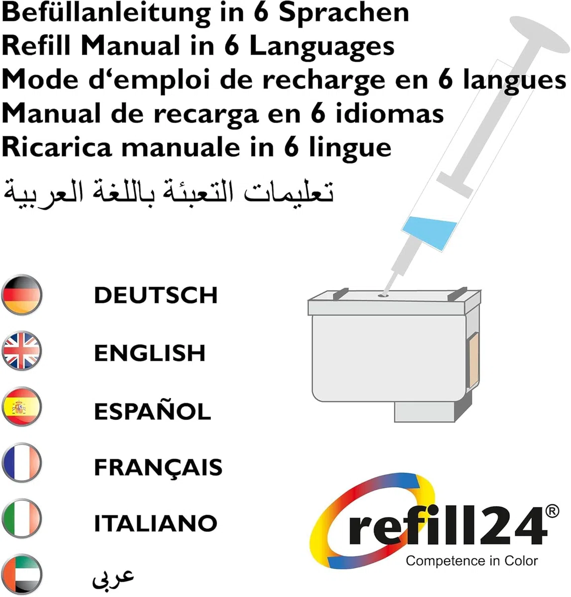 refill24 Kit de recharge d'encre compatible pour cartouches d'encre HP 302 / 302XL Noir et couleur avec manuel, 400 ml Encre, accessoires pour DeskJet, Envy, OfficeJet