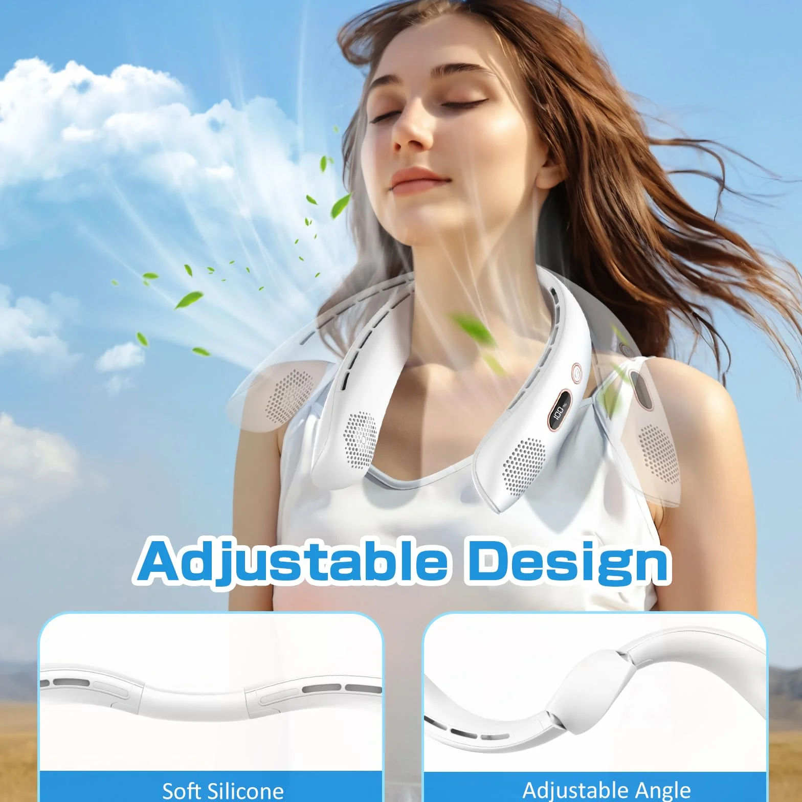 YAZEKY Ventilateur de Cou,Portable USB Ventilateur de cou sans lame Silencieux avec flux d’air à 360°,3 Vitesses Rechargeable Mini Ventilateur Personnel pour Bureau Domicile Voyage En Plein Air(Blanc)