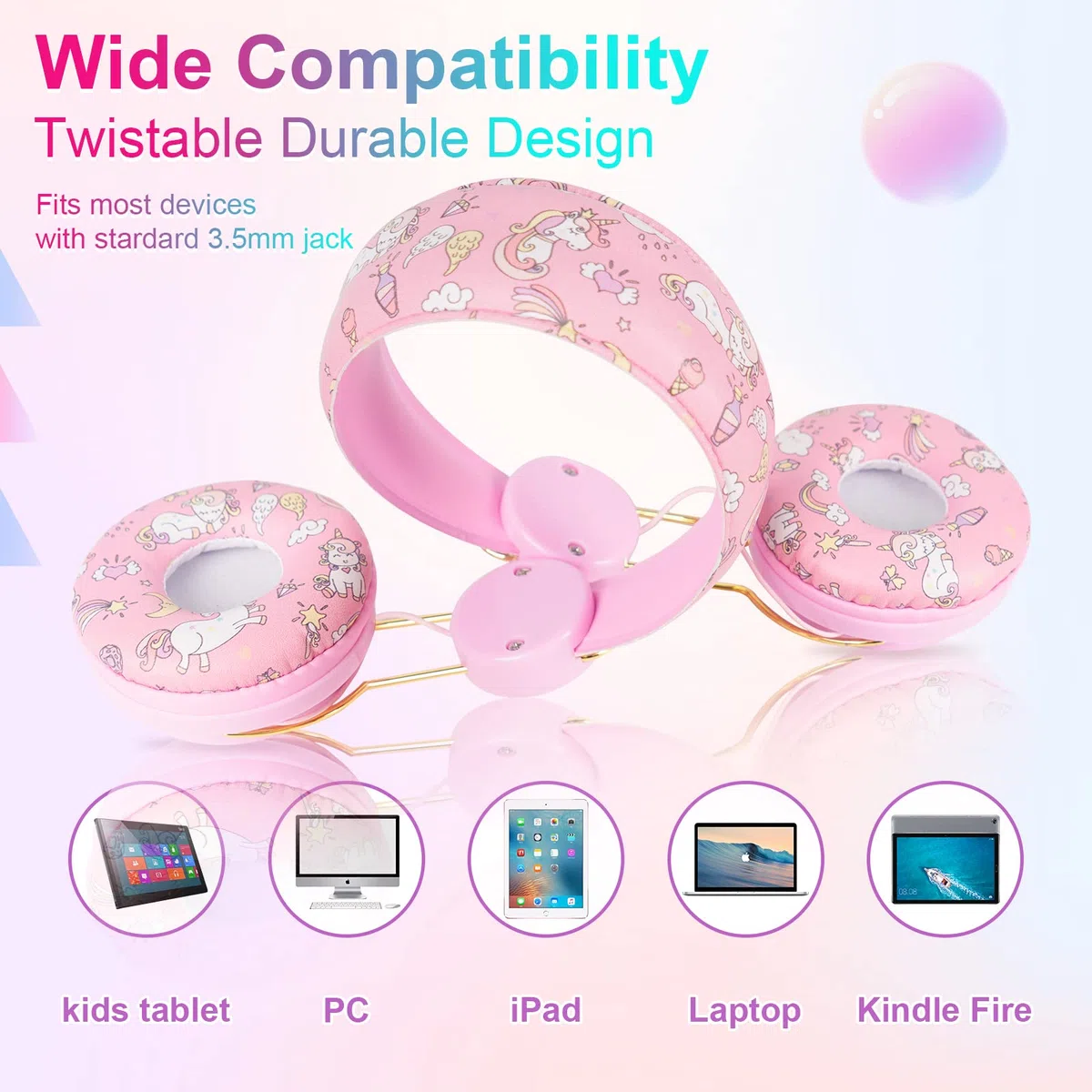 JYPS Casque Audio Enfant, Licorne/Dinosaures Casque Filaire pour Enfants avec Micro pour Filles/Garçon de 3 à 10 Ans, Musique Ecouteurs pour iPad/Tablet l'école-Cadeau Licorne pour Filles (Rose)