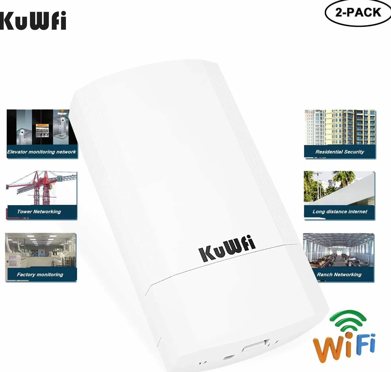 KuWFi 900Mbps Point d'Accès Extérieur, Repeteur Wifi Pont / CPE sans fil Point à Point intérieur et Extérieur, prend en charge une Solution de Distance de Transmission de 1km pour PTP, PTMP