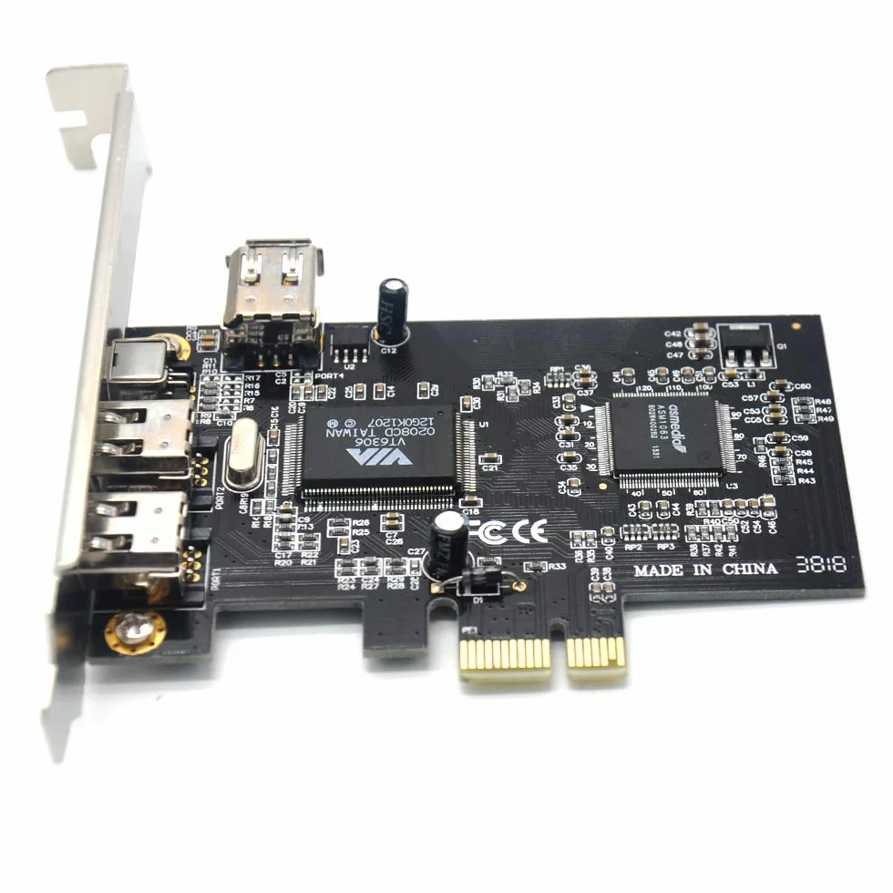 Carte d'extension Firewire PCIe 3 ports 1394A PCI Express (1 x) vers contrôleur externe IEEE 1394 (2 x 6 broches + 1 x 4 broches) avec support bas profil pour PC de bureau et connecteur DV
