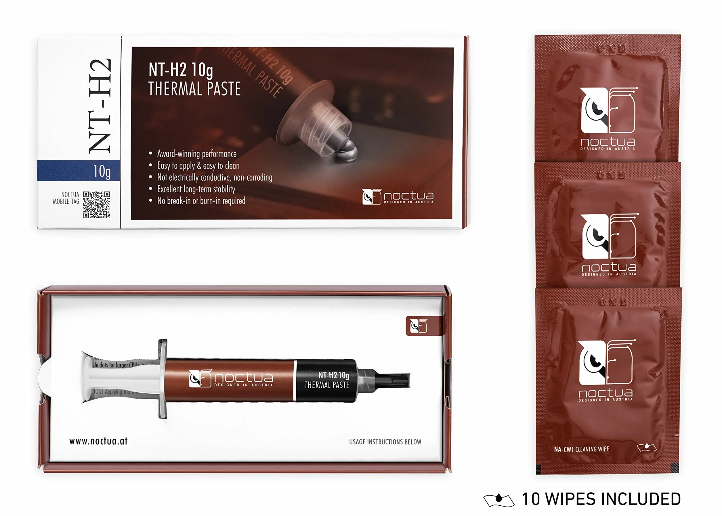 Noctua NT-H2 10g, Pâte Thermique pour Systèmes Informatiques avec 10 Lingettes Nettoyantes (10 g)