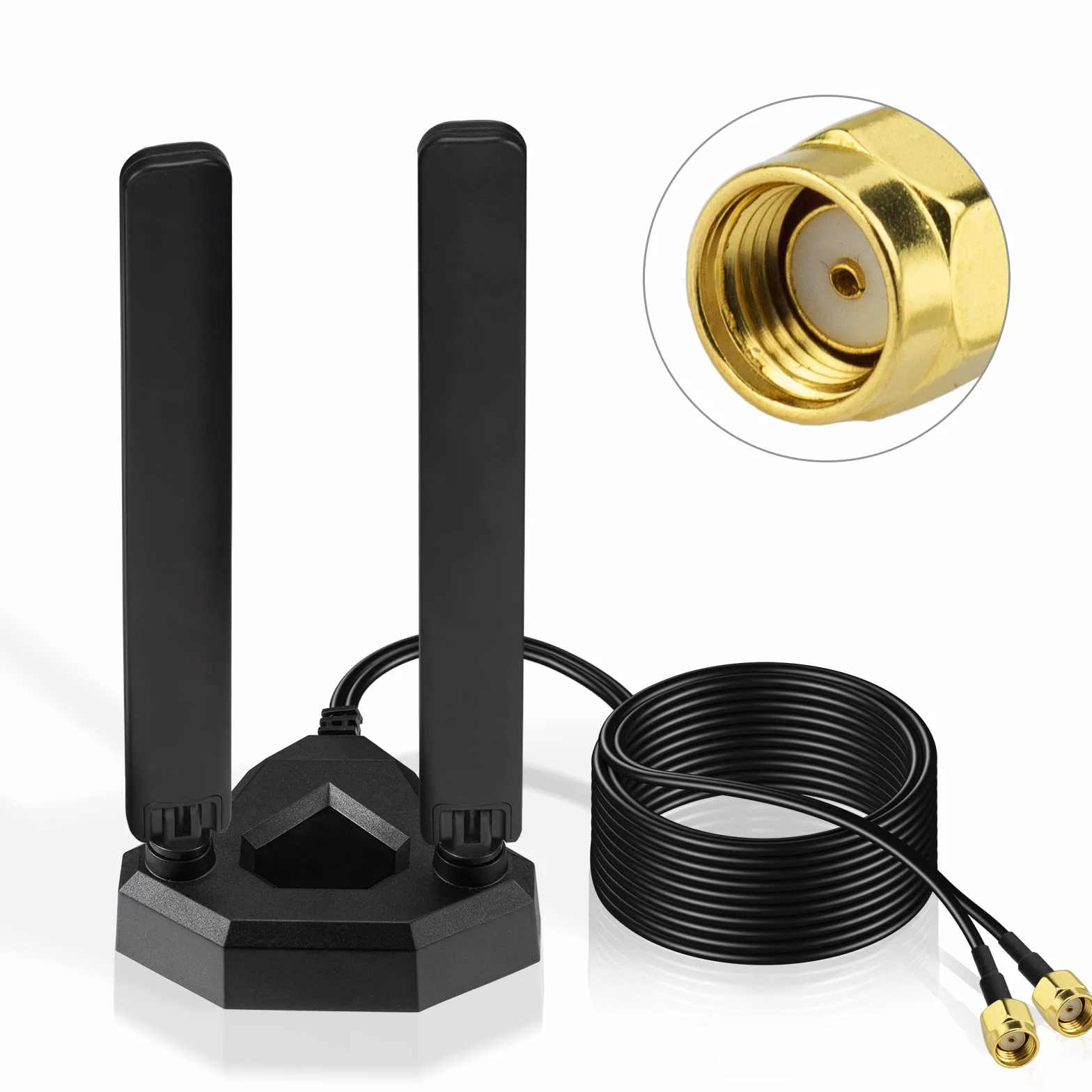 Eightwood Antenne WiFi 6E Tri-Bande (2.4/5/6GHz) avec Base Magnétique, 2M RG174 Câble(RP-SMA), pour PC/Routeur/Carte PCI, Amplificateur Signal Gaming/Streaming 4K, Compatible Wi-FI 6/6E