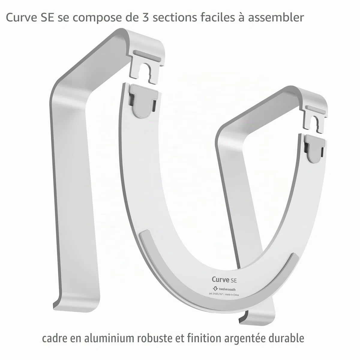 Twelve South Curve SE pour MacBooks et Ordinateurs Portables | Support de Refroidissement en Aluminium Ergonomique pour Bureau à Domicile ou au Bureau, Couleur Argent.