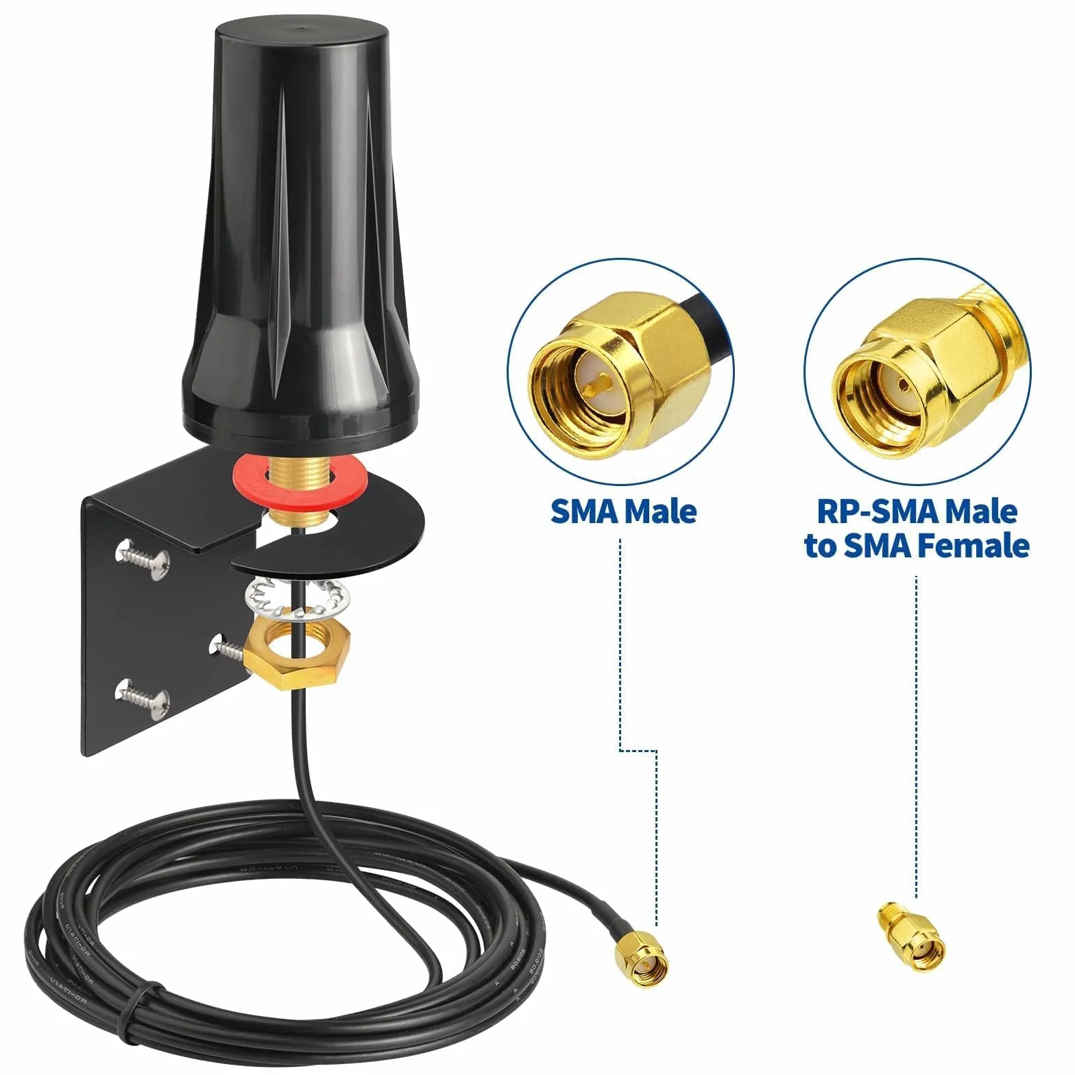 Bingfu Antenne 4G LTE Exterieur SMA Mâle Mimo 5dBi Omnidirectionnelle Étanche Imperméable 3m Câble pour 4G LTE 3G GSM Routeur Camera Chasse Caméra Sentier Moniteur d'Énergie