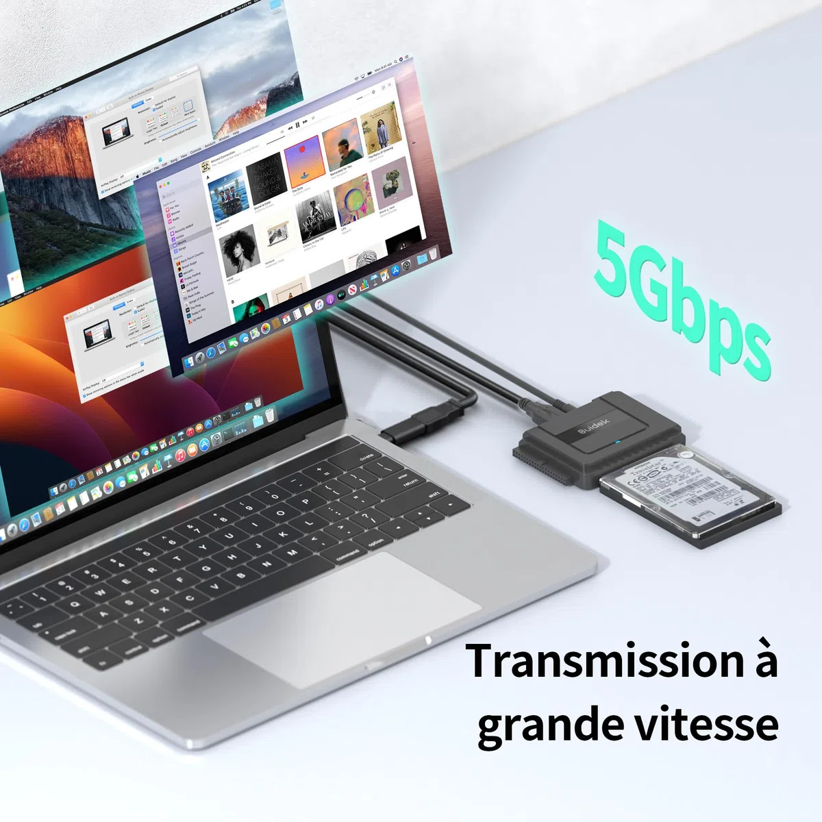 SUIDEK Convertisseur USB 3.0 vers SATA - Lecteur de Disque Dur Externe SATA vers IDE pour Disque Dur HDD/SSD 2,5"/3,5", Adaptateur IDE vers USB C Compatible avec Lecteur Optique