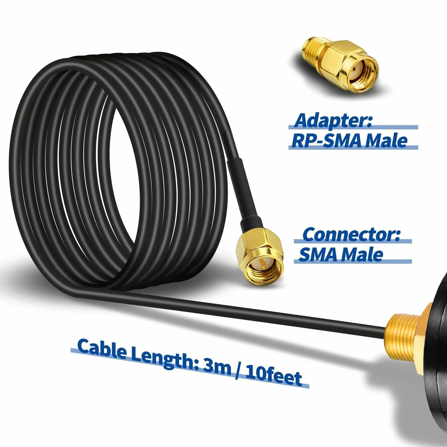 Bingfu Antenne 4G LTE Exterieur SMA Mâle Mimo 5dBi Omnidirectionnelle Étanche Imperméable 3m Câble pour 4G LTE 3G GSM Routeur Camera Chasse Caméra Sentier Moniteur d'Énergie