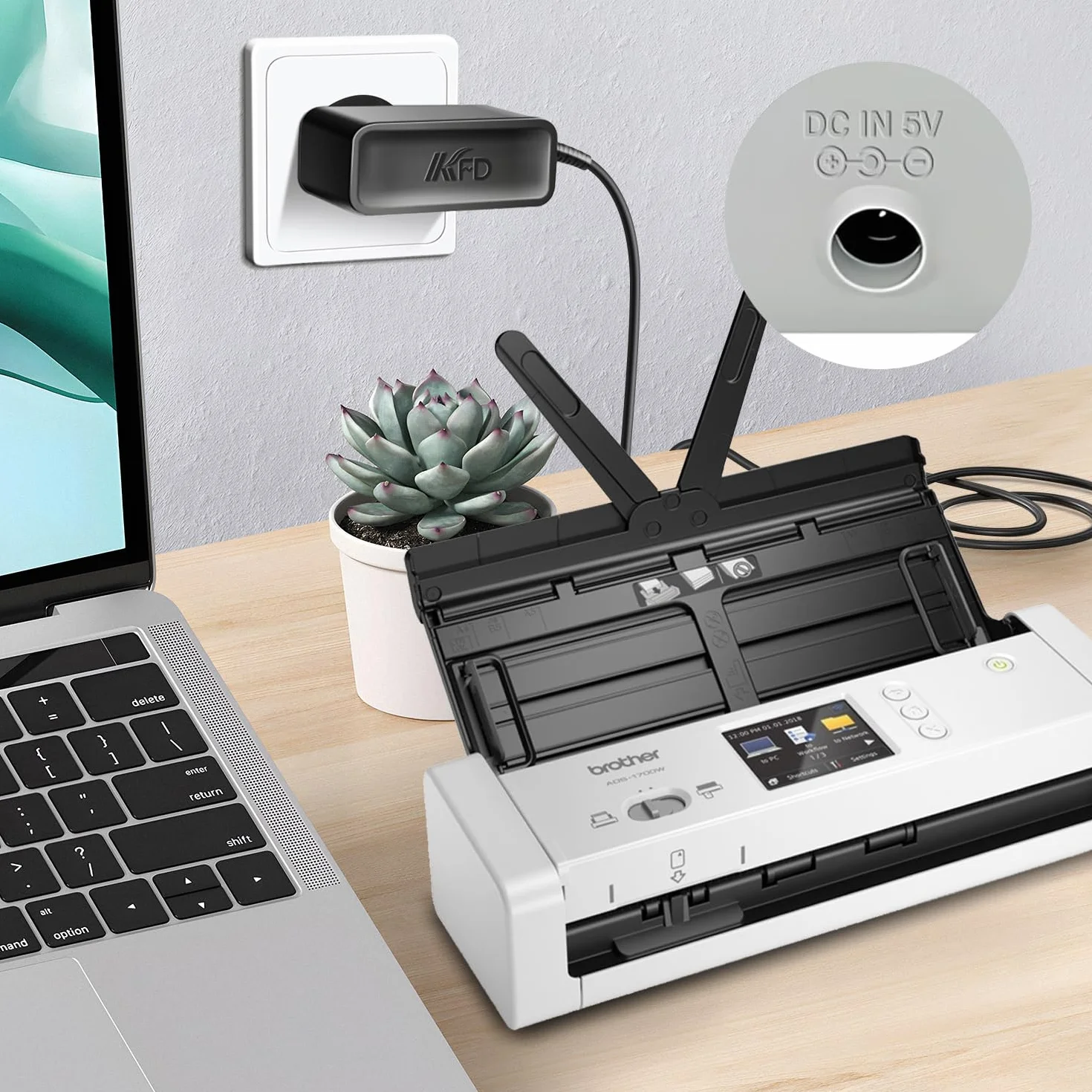 KFD Adaptateur secteur chargeur pour Brother ADS-1800W ADS-1300 ADS-1190 ADS-1200 ADS-1250W ADS-1700W ADS-1300 ADS-1350W scanner de documents Epson Workforce ES-200 ES-300W ES-300WR A491H 11B24 1201