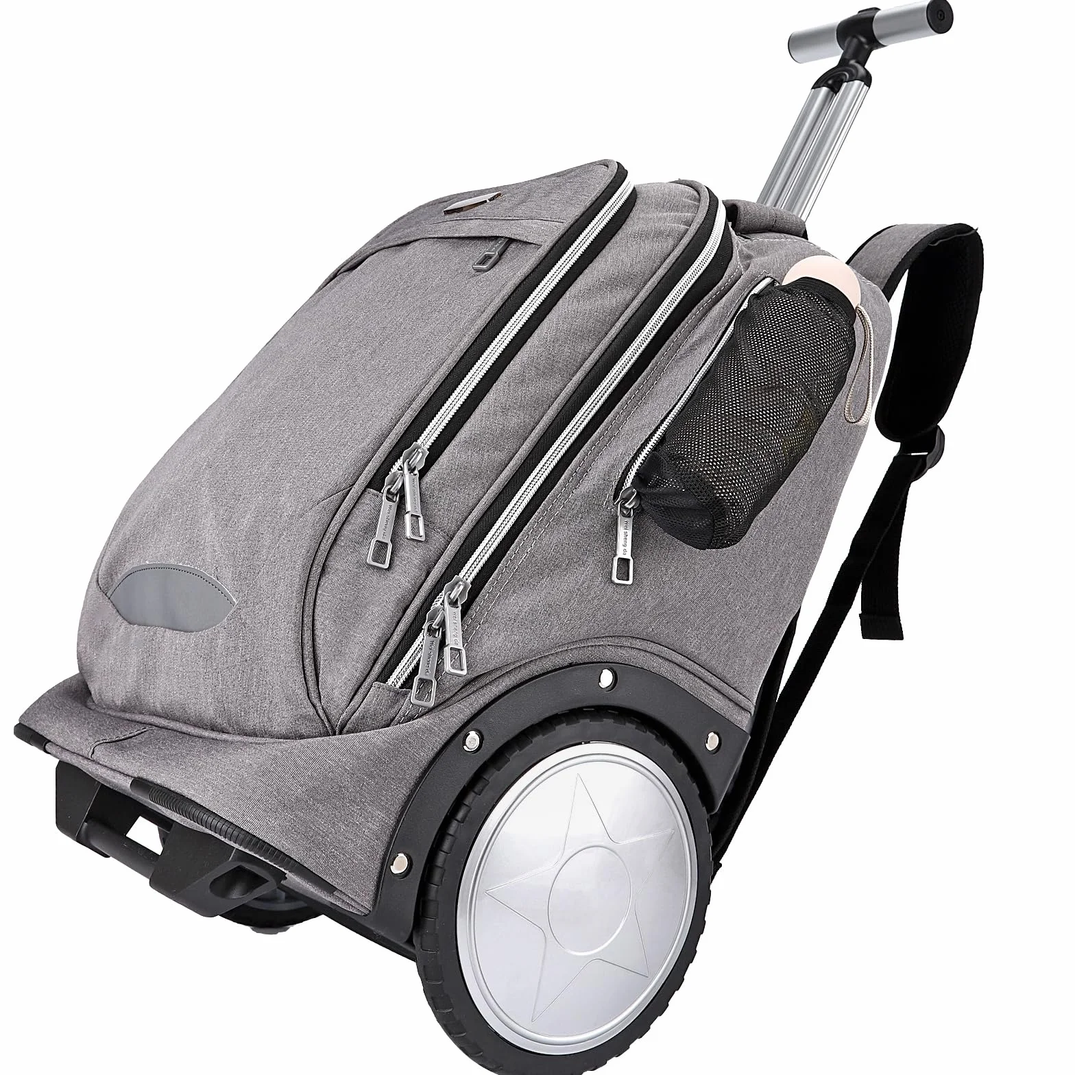Hivexagon Sac à Dos à roulettes, Sac à Dos Roulant avec Roues de 7 Pouces – Poignée télescopique renforcée,Compartiment pour Ordinateur Portable, Idéal pour Les Affaires et Les Voyages – Gris