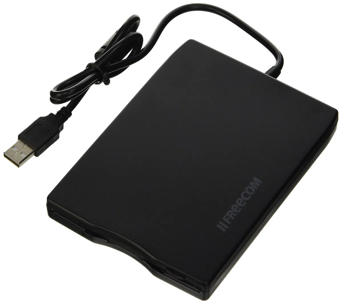 FREECOM Lecteur de disquettes externe noir; lecteur externe 3,5 pouces USB pour disquettes; USB 2.0; 1.44 MB; lecteur de disquettes portable et ultra petit; Plug and Play; PC et MAC