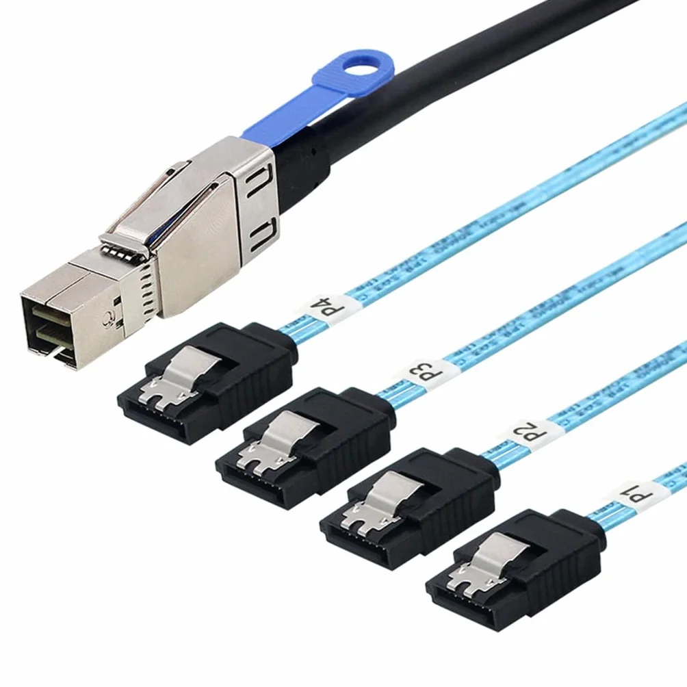 JMT Mini SAS HD SFF-8644 avec IC vers 4 x SATA 7P connecteur droit pour disque dur (SFF-8644 vers 4 x SATA, 100 cm)