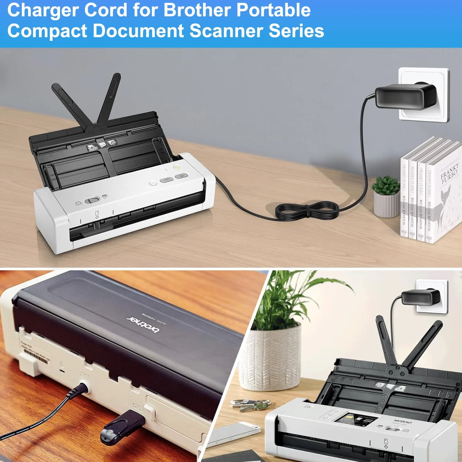 KFD Adaptateur secteur chargeur pour Brother ADS-1800W ADS-1300 ADS-1190 ADS-1200 ADS-1250W ADS-1700W ADS-1300 ADS-1350W scanner de documents Epson Workforce ES-200 ES-300W ES-300WR A491H 11B24 1201