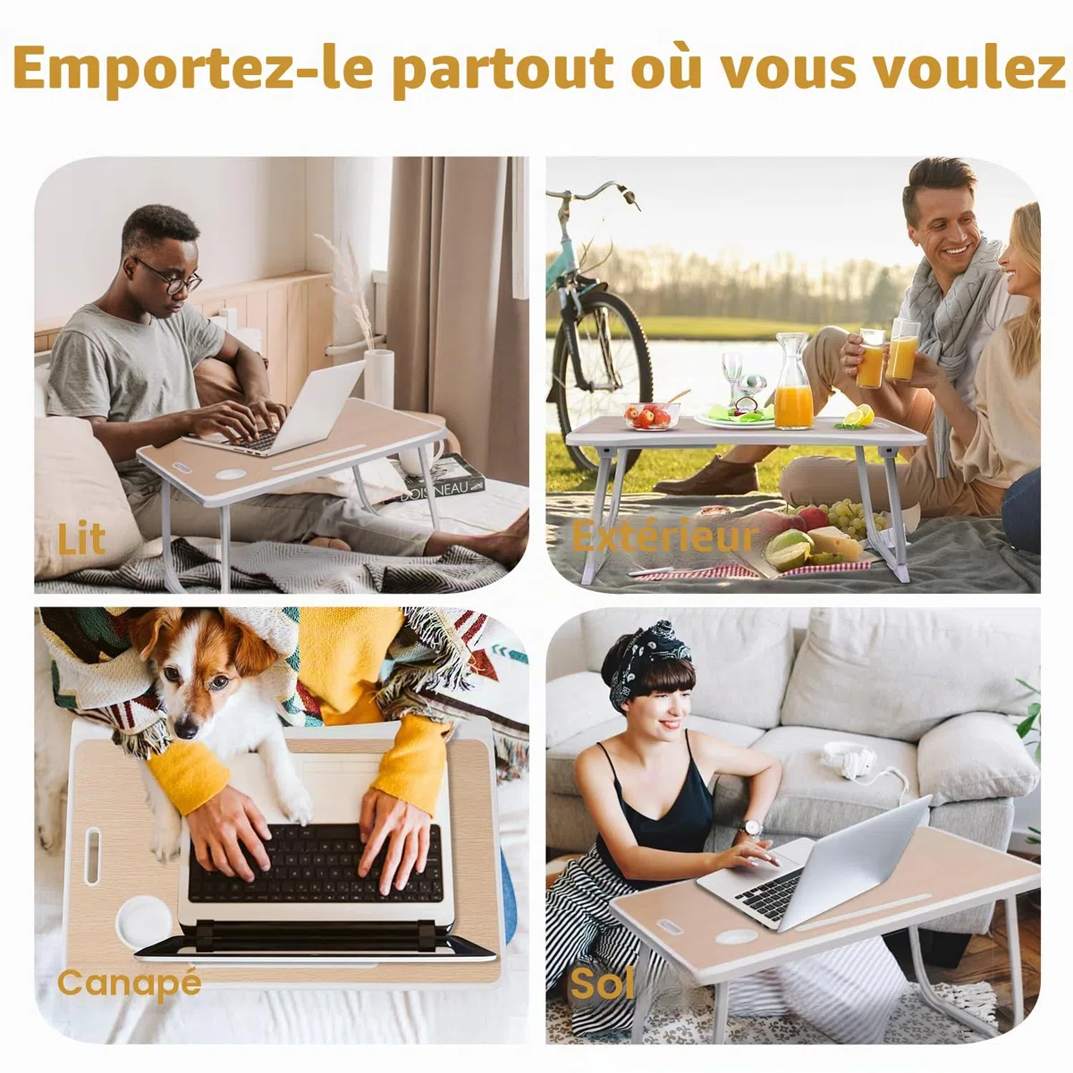 Amaredom Table pour Ordinateur Portable, Table de Lit, Support pour Ordinateur Portable, Support de Lecture avec Tiroir de Rangement et Porte-gobelet pour Boire sur Le Lit/Canapé - Chêne Blanc