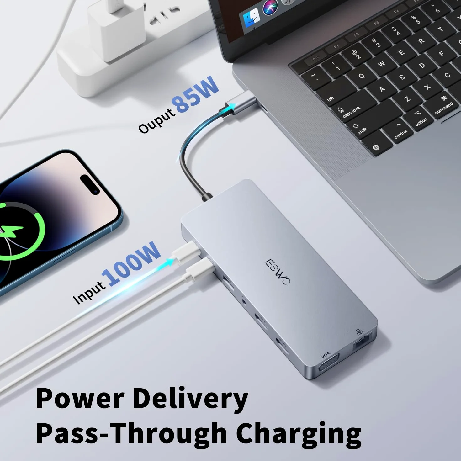 Docking Station USB C,JESWO 14-en-1 Dock USB C vers Dual HDMI, VGA, Ethernet, Mulit USB 3.0&2.0, 100W PD, Type-C Data, SD/TF, AUX Jack pour Windows 11, 10, Mac OS, and iPad OS