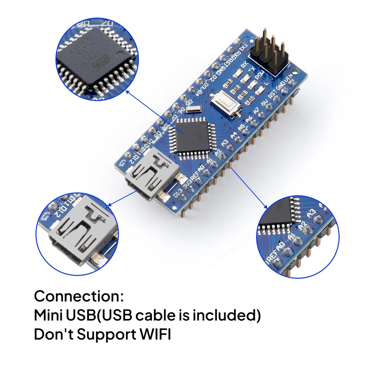 ELEGOO Carte Nano Module Pré-soudée avec Câble USB Compatible avec Arduino IDE (Nano x 3 avec câble USB)