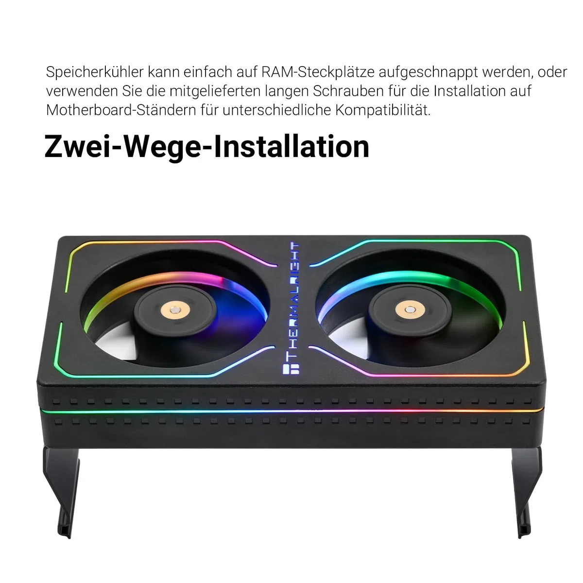 Thermalright MC-2 ARGB Black Memory Cooler, double ventilateur avec design PWM 3200 tr/min, refroidisseur de RAM silencieux, flux d'air de 16,17 CFM pour kits de RAM DDR5/DDR4 de bureau