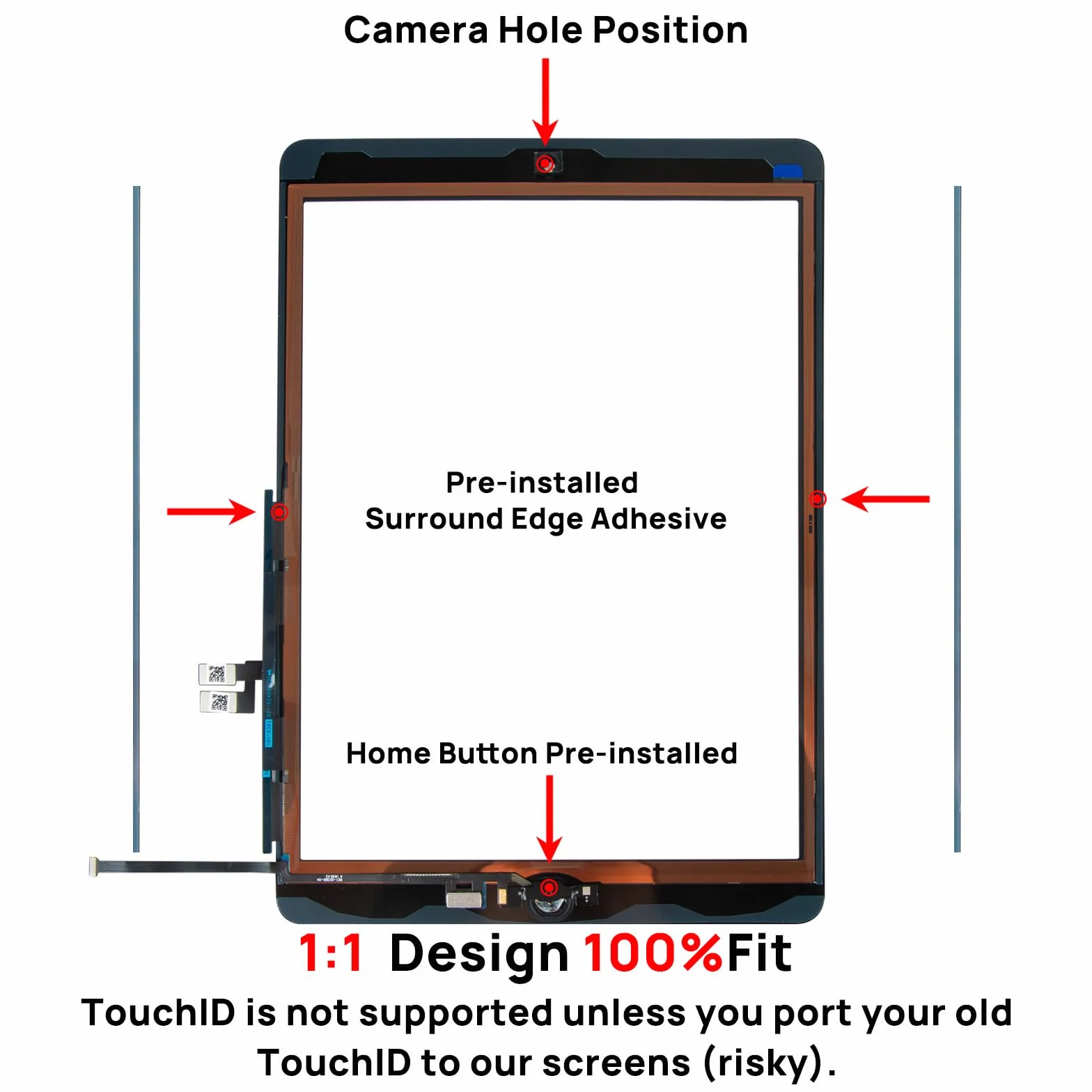 Écran tactile de rechange pour iPad 7 7e/8ème génération 2019 2020 10,2" pour 7ème ou 8ème génération A2197 A2198 A2200, A2270 A2428 A2429 A2430 avec bouton Home
